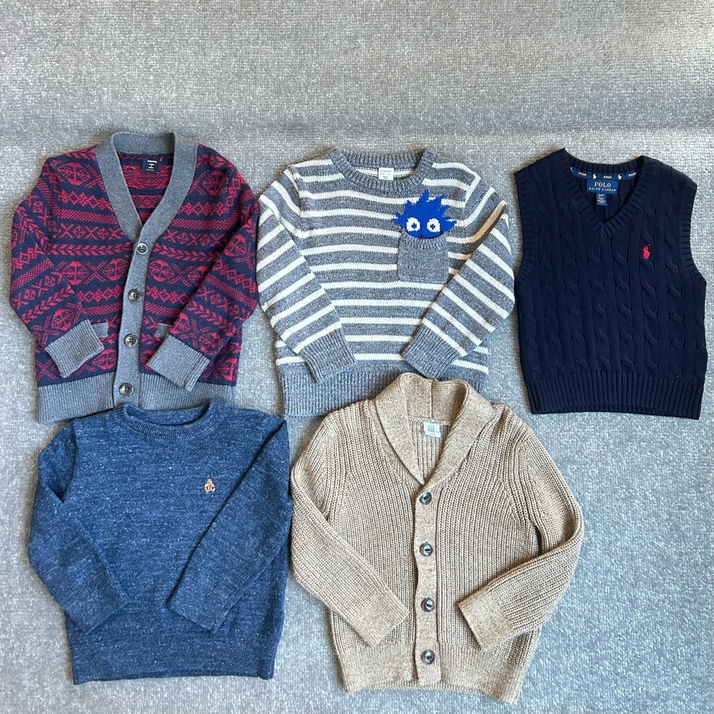 Bundle of 5 Toddler Boy’s Sweaters From Baby Gap, Crewcuts & Ralph Lauren Size 2